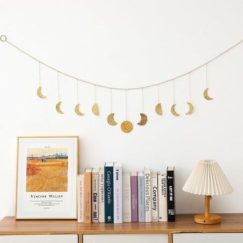 Reyife Boho Room Wall Decor Aesthetic Gold Moon Phase Wall Hanging for Bedroom College Dorm Bohemian 51.2" Above Bed Wall Decor Wall Accents Decoration Art Ideal Gift for Girls Mom (9 Moons) in Saudi Arabia