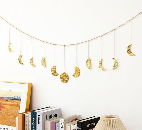 Reyife Boho Room Wall Decor Aesthetic Gold Moon Phase Wall Hanging for Bedroom College Dorm Bohemian 51.2" Above Bed Wall Decor Wall Accents Decoration Art Ideal Gift for Girls Mom (9 Moons) in Saudi Arabia