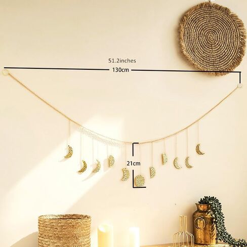 Reyife Boho Room Wall Decor Aesthetic Gold Moon Phase Wall Hanging for Bedroom College Dorm Bohemian 51.2" Above Bed Wall Decor Wall Accents Decoration Art Ideal Gift for Girls Mom (9 Moons) in Saudi Arabia