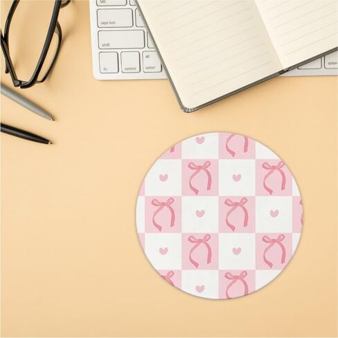 QUICQOD Coquette Pink Bow Mouse Pad,Girly Trendy Preppy Round Mouse Pad,Teen Girl Gifts,Aesthetic Non-Slip Rubber Base Mousepads for Home Office Dorm Desk Decor,8.7 x 8.7 Inch in Kuwait
