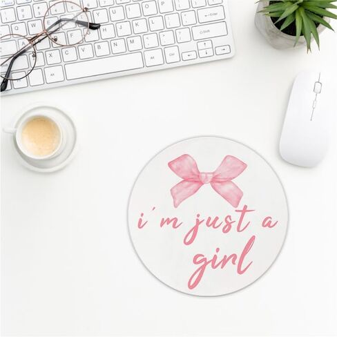 QUICQOD Coquette Pink Bow Mouse Pad,Girly Trendy Preppy Round Mouse Pad,Teen Girl Gifts,Aesthetic Non-Slip Rubber Base Mousepads for Home Office Dorm Desk Decor,8.7 x 8.7 Inch in Kuwait