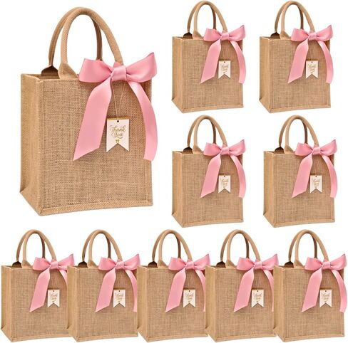 حقائب حمل من الخيش من JollyFayre مكونة من 10 عبوات - حقائب هدايا قابلة لإعادة الاستخدام للترحيب بالزفاف، والعزوبية، والشاطئ، ووصيفات العروس - حقائب جوت صغيرة الحجم قابلة للتخصيص مع أشرطة خضراء اللون in Kuwait