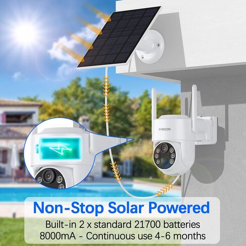 4MP Solar Security Camera Wireless Outdoor, 6 Spotlights and 2.5K HD Color Night Vision Battery Powered Camera with 2.4GHz Wifi, APP Control, PIR Sensor, 2-Way Audio, IP66, SD Card/Cloud Storage in Kuwait