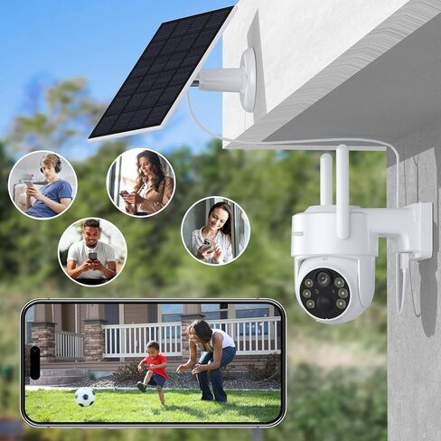 4MP Solar Security Camera Wireless Outdoor, 6 Spotlights and 2.5K HD Color Night Vision Battery Powered Camera with 2.4GHz Wifi, APP Control, PIR Sensor, 2-Way Audio, IP66, SD Card/Cloud Storage in Kuwait