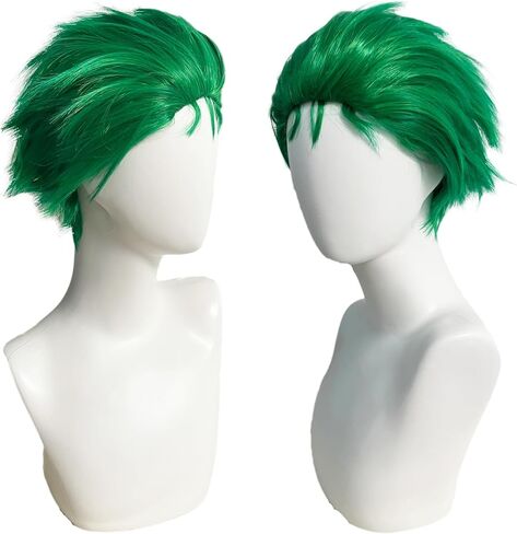 Green Styled Cosplay Wig Short Wavy Anime Wigs for Men Halloween Costume with Wig Cap Curly Green in Saudi Arabia