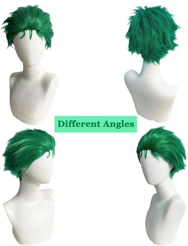 Green Styled Cosplay Wig Short Wavy Anime Wigs for Men Halloween Costume with Wig Cap Curly Green in Saudi Arabia