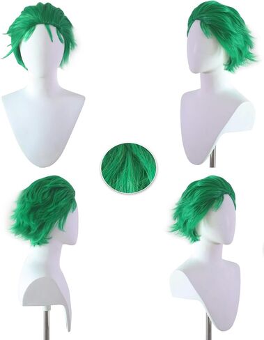 Green Styled Cosplay Wig Short Wavy Anime Wigs for Men Halloween Costume with Wig Cap Curly Green in Saudi Arabia