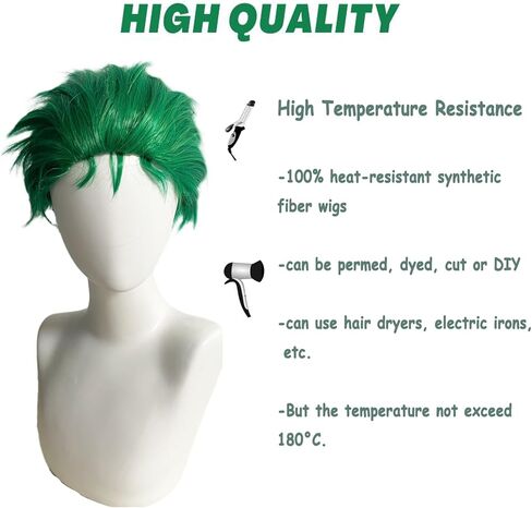 Green Styled Cosplay Wig Short Wavy Anime Wigs for Men Halloween Costume with Wig Cap Curly Green in Saudi Arabia