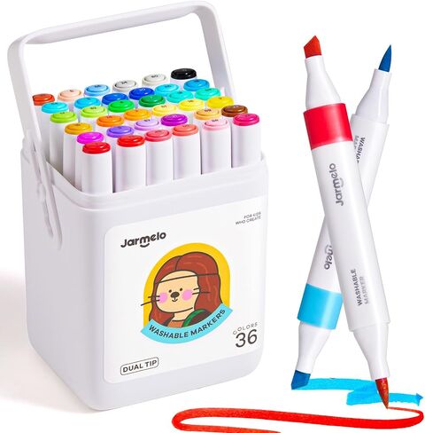 Washable Dual Tip Markers for Kids Ages 4-8, Brush & Chisel Tip, Water-Based Coloring Markers, Double-Tipped 48 Colors Marker Set with Storage Case, School Art Supplies for Boys & Girls in Kuwait