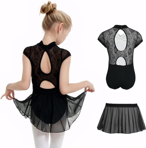 Gogokids قطعتان من ملابس الباليه للفتيات، فستان رقص للأطفال الصغار مع مجموعة تنورة لامعة قابلة للإزالة in Kuwait