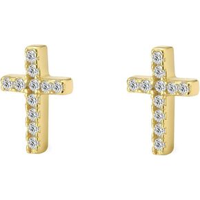 Silver Small Cross Earrings, 18K Gold Plated Tiny Cubic Zirconia Cross Studs Earrings, Simple Mini Earrings for Women Men