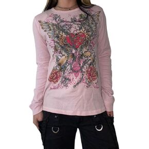 Lucakuins Women Y2k Long Sleeve Tops Fairy Grunge Graphic Tee Shirts Fairycore Aesthetic Fall Clothes Harajuku 90s Streetwear