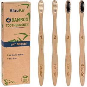 BlauKe Bamboo Toothbrushes Medium Bristles 5-Pack – Biodegradable, Sustainable, Natural, Eco Friendly – Black Charcoal Wooden Toothbrush Set