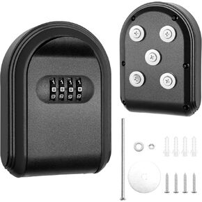 Magnetic Key Holder with Lock, Magnet Key Lock Box Hidden Under Car, Secure 4-Digit Combination with Resettable Code For for Indoor, Outdoor Store Car Key, Door Key