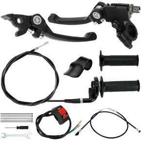 Folding Clutch Brake Lever Cable and 7/8" Throttle Handle Grips Kit Compatible with 110cc 125cc Pit Dirt Bike SSR Apollo RFZ DBX18 Taotao DB17 TTR Coolster M-125 Xmotos Motorcycle Parts Red