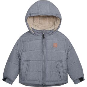 LONDON FOG Boys' Heavyweight Puffer Jacket Fleece-Lined Brushed Microfiber Winter Coat, Brown