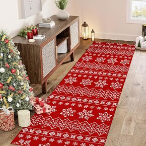 Christmas Area Rug 2x3 Red Snowflake Plaid Decorative Doormat Entryway Kitchen Washable Non Slip Soft Low Pile Small Carpet for Living Room Bedroom Entrance Dining Room Bathroom