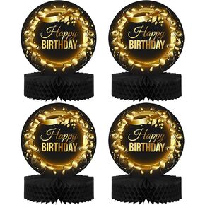 Happy Birthday Table Decoration Centerpieces - (12 Pieces, Black & Gold) - Double-Sided Happy Birthday Centerpieces for Tables - Party Supplies for Elegant Birthday Decorations by PixiPy in Saudi Arabia
