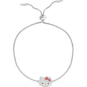 Hello Kitty Bracelet for Women with Heart Pendants - 6.5" + 1" Silver Flash-Plated Sanrio Bracelet Official License