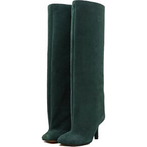 Women's Knee High Boots Suede Wide Calf Stiletto Tall Booties Square Toe Pull On High Heel Riding Long Boots for Women Ladies Fahion Dress Boots Nude Size 10