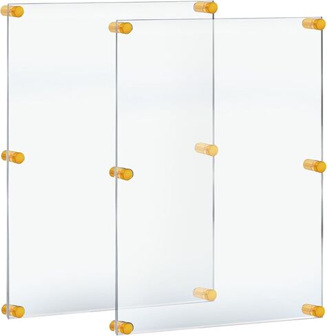 Azar Displays 105536-2PK Floating Acrylic Wall Frame with Silver Hardware Stand Off Caps, Clear Hanging Photo Frame Display Mount with Frameless Border, for Large Prints, 24" x 36", (Pack of 2) in Saudi Arabia