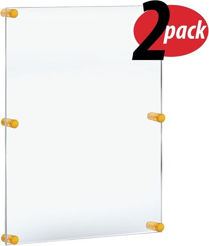 Azar Displays 105536-2PK Floating Acrylic Wall Frame with Silver Hardware Stand Off Caps, Clear Hanging Photo Frame Display Mount with Frameless Border, for Large Prints, 24" x 36", (Pack of 2) in Saudi Arabia