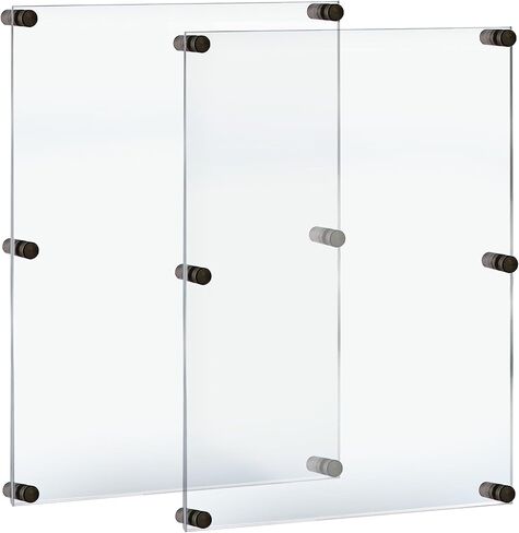Azar Displays 105536-2PK Floating Acrylic Wall Frame with Silver Hardware Stand Off Caps, Clear Hanging Photo Frame Display Mount with Frameless Border, for Large Prints, 24" x 36", (Pack of 2) in Saudi Arabia