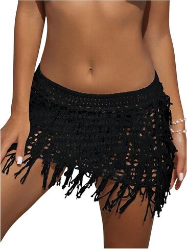 Verdusa Women's Fringe Trim Hollow Out Crochet Short Skirt Cover Up in Saudi Arabia