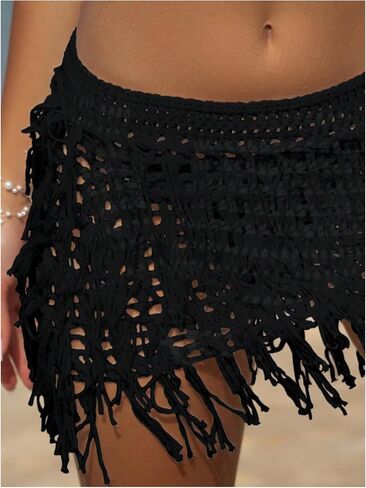 Verdusa Women's Fringe Trim Hollow Out Crochet Short Skirt Cover Up in Saudi Arabia