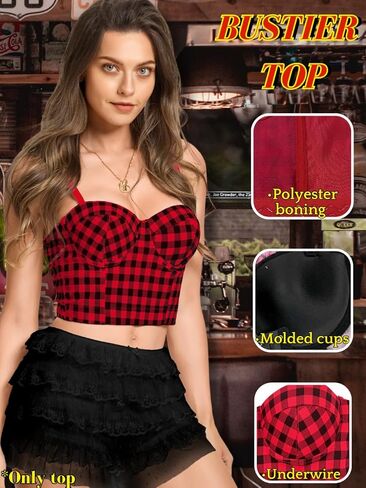 ملابس علوية قصيرة منقوشة مثيرة للنساء، قطعة علوية من القماش القطني، مشد بحزام سباغيتي مع سلك داخلي للخروج في عيد الميلاد in Kuwait