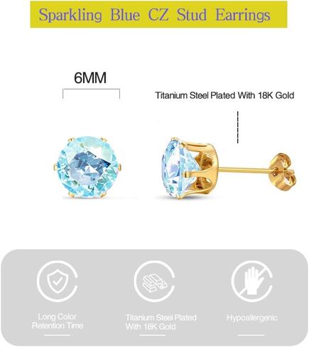 CZ Stud Earrings 18K Gold Plated 316L Stainless Steel Earring Studs Hypoallergenic Cubic Zirconia Stud Earrings For Women in Saudi Arabia