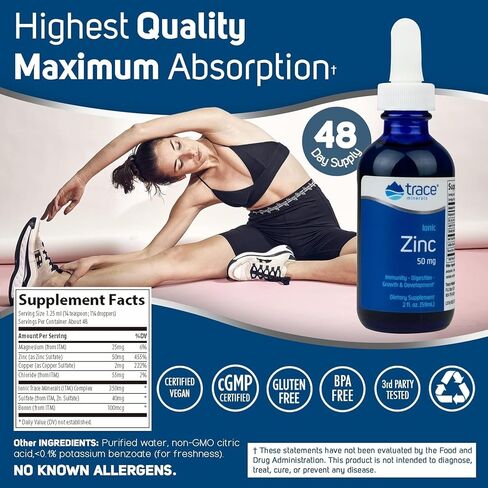 Trace Minerals | Liquid Ionic Zinc | 50 mg Zinc with Magnesium | Supports Immune System, Digestion, Growth, & Development | for Kids and Adults | 45 Servings, 2 fl oz (1 Pack) in Kuwait