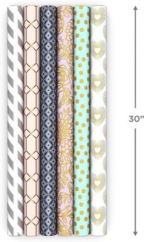 Hallmark Bulk Wrapping Paper Rolls for Birthday, Wedding, Graduation – Blue Metallic Gift Wrap Paper (Set of 6 Rolls: 180 Square Feet Total) Silver Stars, Gold Dots, Stripes, Navy in Saudi Arabia
