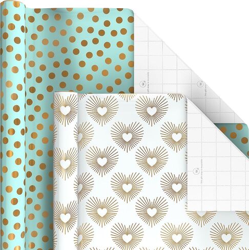 Hallmark Bulk Wrapping Paper Rolls for Birthday, Wedding, Graduation – Blue Metallic Gift Wrap Paper (Set of 6 Rolls: 180 Square Feet Total) Silver Stars, Gold Dots, Stripes, Navy in Saudi Arabia