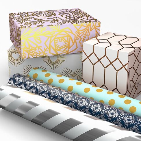 Hallmark Bulk Wrapping Paper Rolls for Birthday, Wedding, Graduation – Blue Metallic Gift Wrap Paper (Set of 6 Rolls: 180 Square Feet Total) Silver Stars, Gold Dots, Stripes, Navy in Saudi Arabia