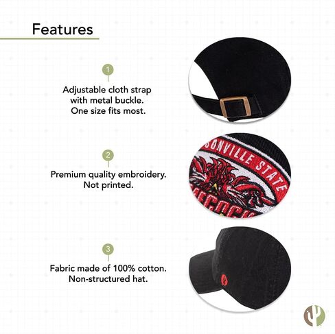 Desert Cactus Jacksonville State University Baseball Hat Gamecocks JSU Jax State Brimmed Embroirderd Hats Cap Adjustable Cloth Strap Adult (Style A) Red in Saudi Arabia