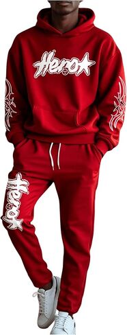 GORGLITTER Men's 2 Piece Sweat Suit Letter Graphic Long Sleeve Hoodie and Sweatpants Set Jogging Athletic Suits in Saudi Arabia