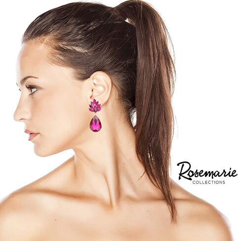 Rosemarie Collections Women's Statement Flower Petal Marquis Leaf Large Glass Crystal Teardrop Clip on Earrings, 2" in Saudi Arabia
