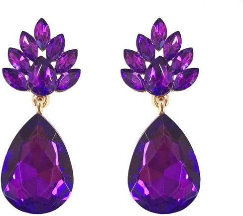 Rosemarie Collections Women's Statement Flower Petal Marquis Leaf Large Glass Crystal Teardrop Clip on Earrings, 2" in Saudi Arabia