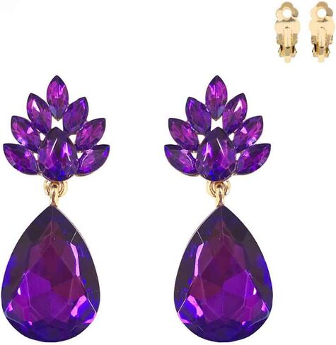 Rosemarie Collections Women's Statement Flower Petal Marquis Leaf Large Glass Crystal Teardrop Clip on Earrings, 2" in Saudi Arabia