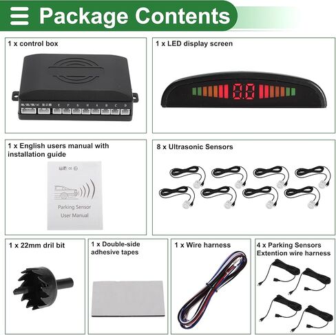 Motoforti Universal Car Auto Vehicle نظام الرادار الاحتياطي العكسي أجهزة استشعار وقوف السيارات العكسية إنذار الجرس تذكير كشف المسافة الأزرق 8 أجهزة استشعار وقوف السيارات in Kuwait