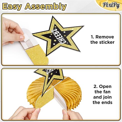 Happy Birthday Table Decoration Centerpieces - (12 Pieces, Black & Gold) - Double-Sided Happy Birthday Centerpieces for Tables - Party Supplies for Elegant Birthday Decorations by PixiPy in Kuwait