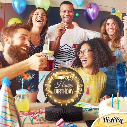 قطع مركزية لتزيين طاولة عيد ميلاد سعيد - (12 قطعة، أسود وذهبي) - قطع مركزية لعيد ميلاد سعيد مزدوجة الجوانب للطاولات - لوازم الحفلات لديكورات عيد ميلاد أنيقة من PixiPy in Saudi Arabia