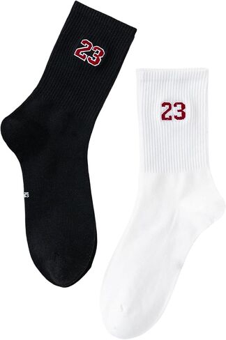 SHENHE Men's 2 Pairs Number Print Crew Socks Vintage Soft Sports Socks Mid Calf Socks in Saudi Arabia