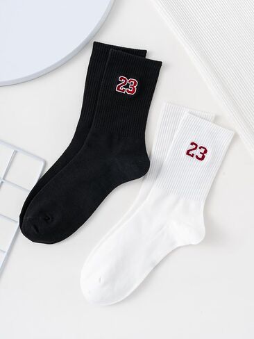 SHENHE Men's 2 Pairs Number Print Crew Socks Vintage Soft Sports Socks Mid Calf Socks in Saudi Arabia