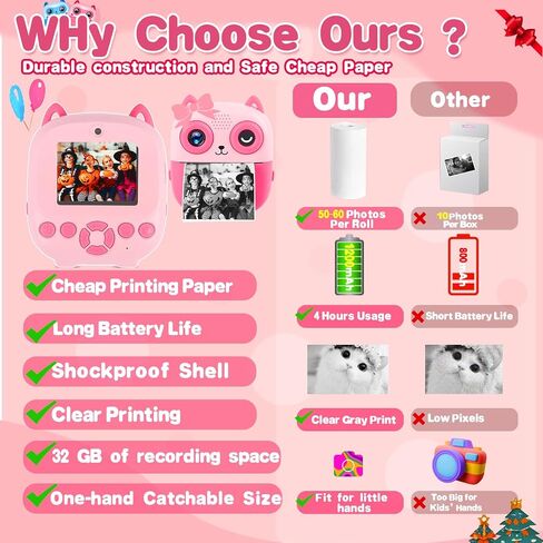 5 Rolls Kids Instant Camera Refill Print Paper, CILSER Kids Camera Thermal Paper Refill for Most Kids Instant Camera, Photo Printer, HD Printing, Waterproof Paper,2.2 x 1.1 Inch(57X25mm)(5) in Saudi Arabia