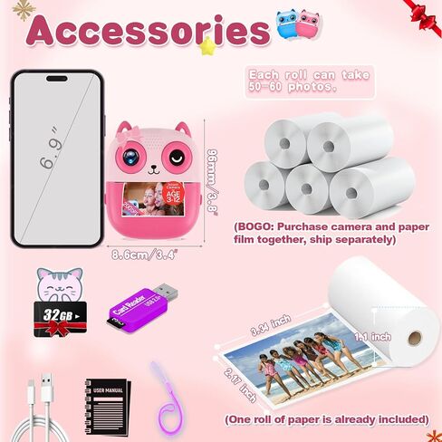 5 Rolls Kids Instant Camera Refill Print Paper, CILSER Kids Camera Thermal Paper Refill for Most Kids Instant Camera, Photo Printer, HD Printing, Waterproof Paper,2.2 x 1.1 Inch(57X25mm)(5) in Saudi Arabia