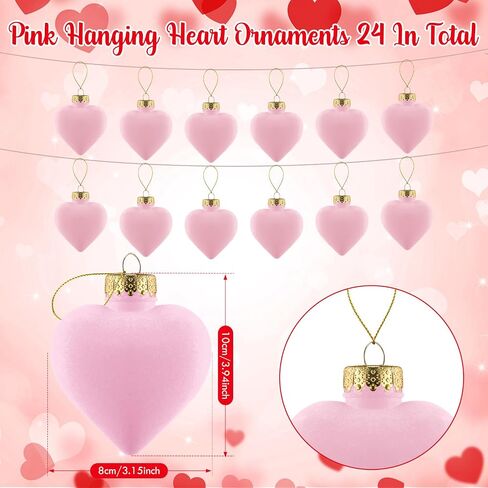 Moucuny 24 Pcs Valentine's Day Hanging Heart Ornaments 3.15 Inch Heart Shaped Tree Baubles Valentine Velvet Ball Ornaments Valentine Tree Decorations and Ornaments for Wedding Party, Pink, Red, White in Saudi Arabia