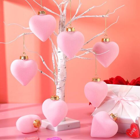 Moucuny 24 Pcs Valentine's Day Hanging Heart Ornaments 3.15 Inch Heart Shaped Tree Baubles Valentine Velvet Ball Ornaments Valentine Tree Decorations and Ornaments for Wedding Party, Pink, Red, White in Saudi Arabia
