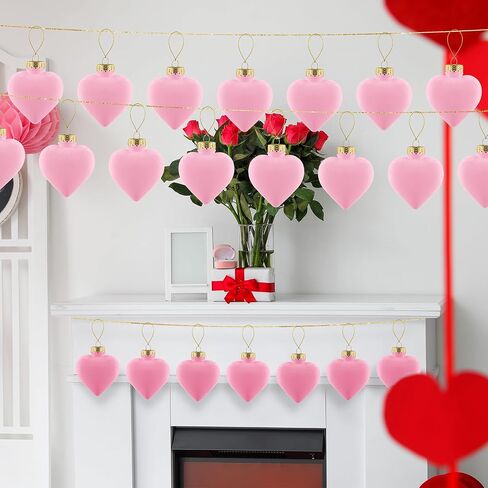 Moucuny 24 Pcs Valentine's Day Hanging Heart Ornaments 3.15 Inch Heart Shaped Tree Baubles Valentine Velvet Ball Ornaments Valentine Tree Decorations and Ornaments for Wedding Party, Pink, Red, White in Saudi Arabia